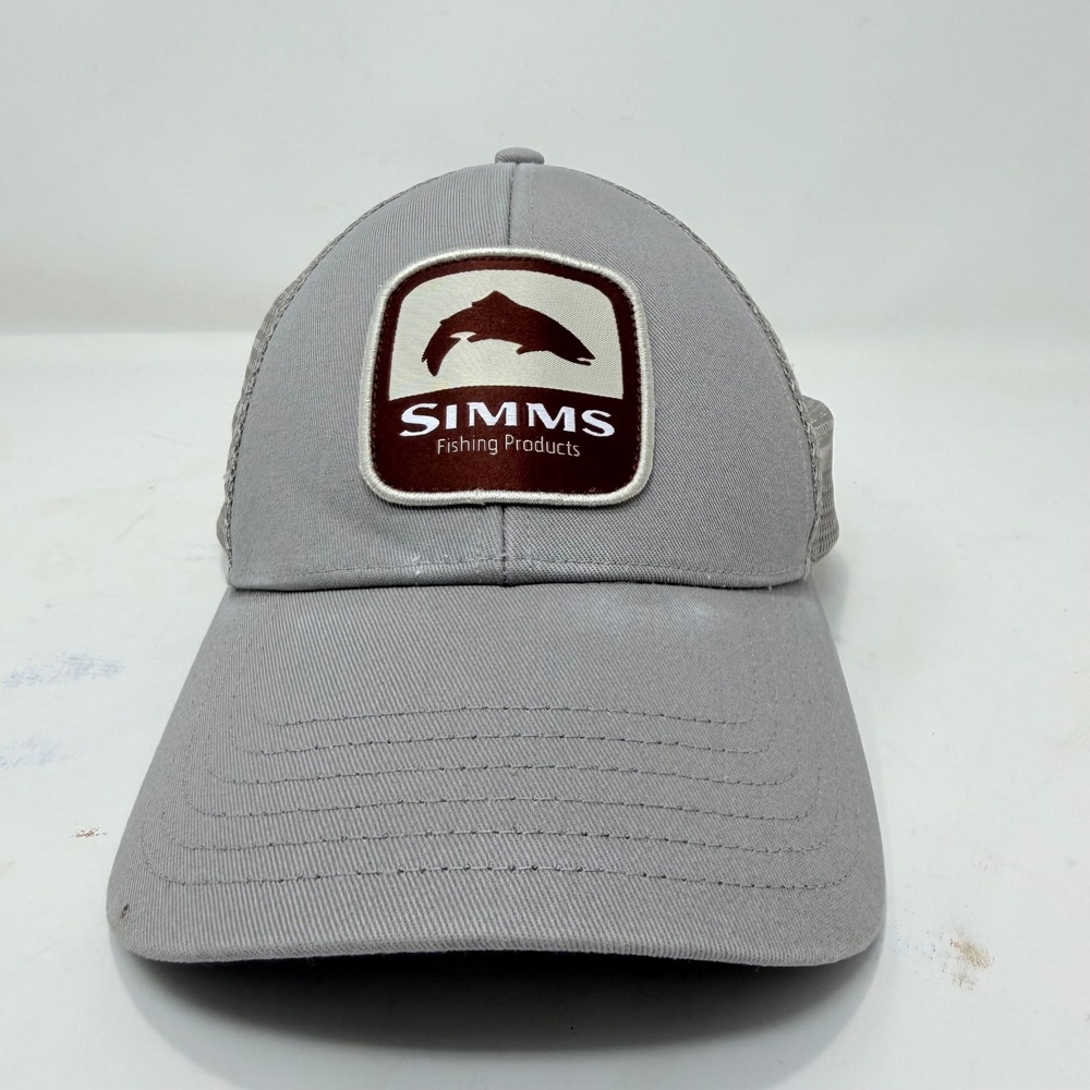 Simms Fishing Products Grey Mesh Trucker Hat Adjustable Snapback Patch Cap OSFM